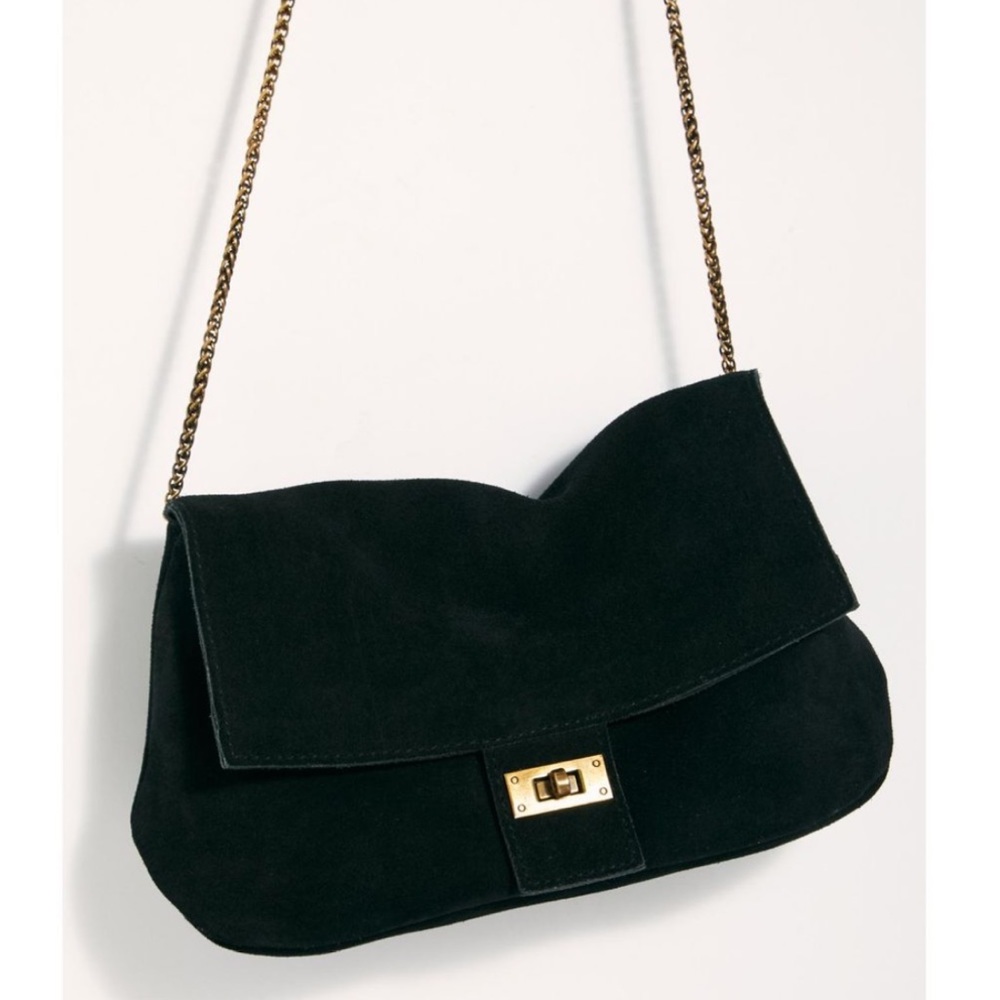 FREE PEOPLE BLACK Slouchy Suede Shoulder Bag